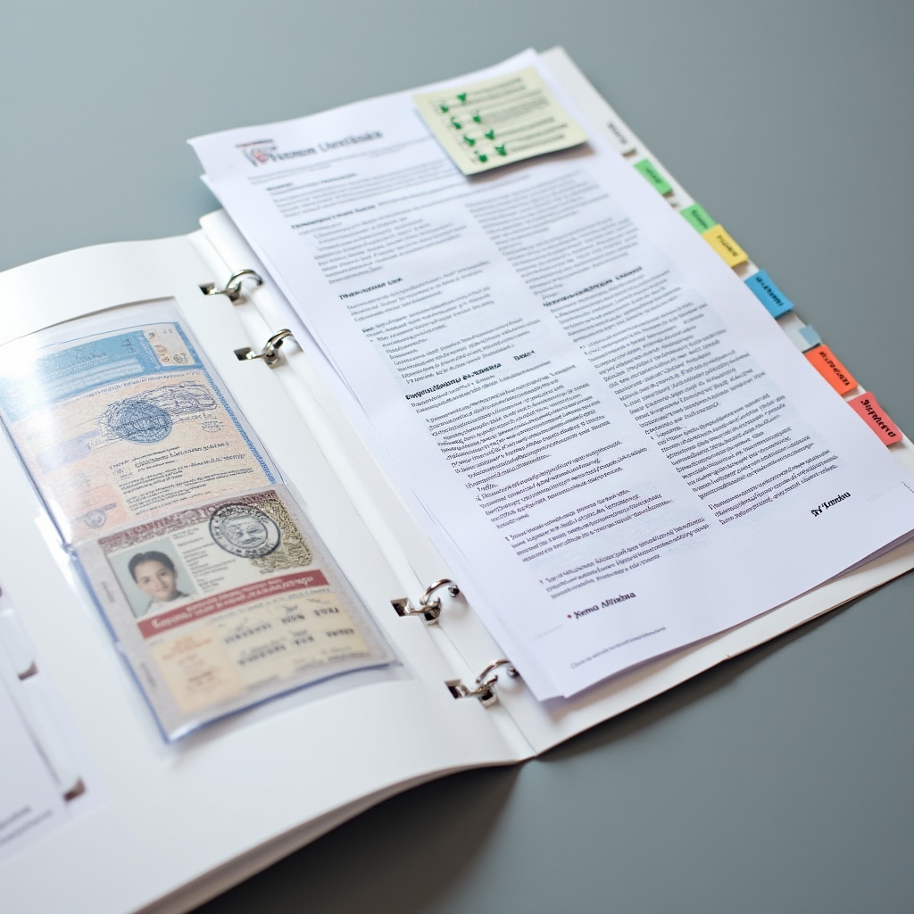 Complete organized application folder with neatly arranged documents, forms, and paperwork ready for submission